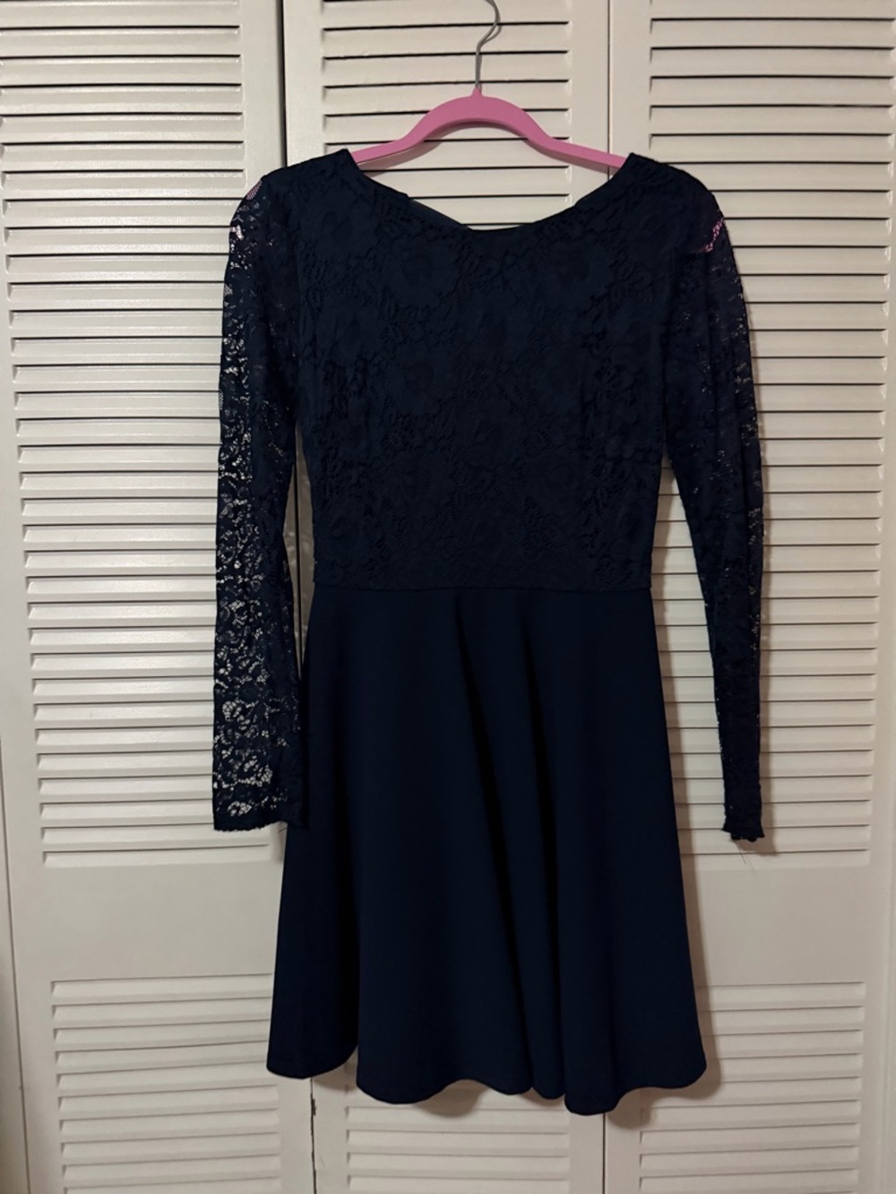 Jodi Kristopher Navy Lace Long-Sleeve Skater Dress